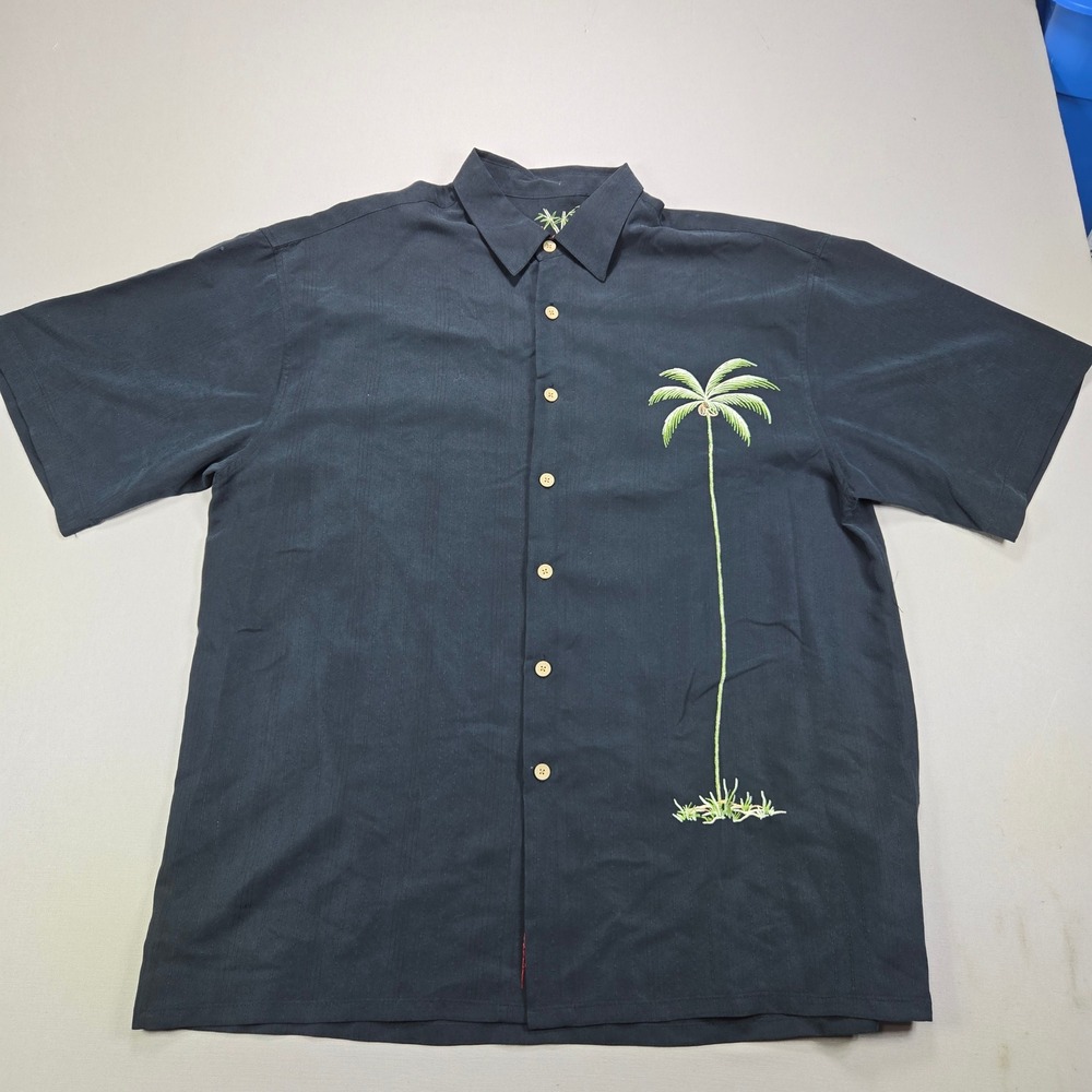 Bamboo Cay Shirt Palm Tree Embroidered Dobby Black Mens Large